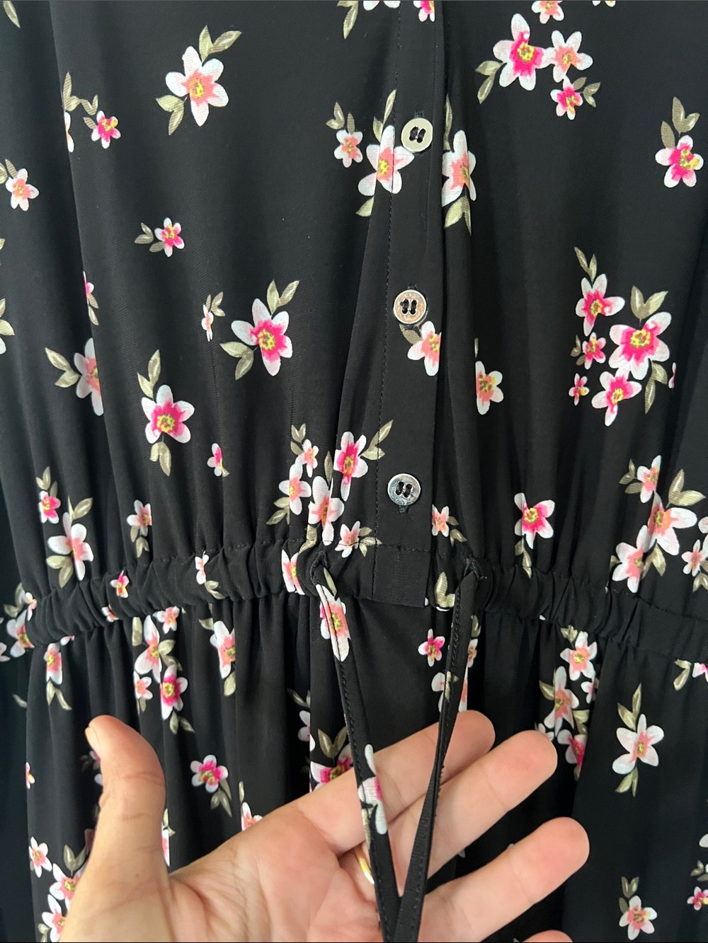 Love & Legend Black Sleeveless Midi Dress with Pink Floral Print - Picture 3 of 6